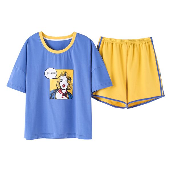 women pajamas sets summer short sleeve printed casual tracksuit + shorts 2pc pyjamas female big yards -xxl pijamas mujer, Blue;gray
women pajamas sets summer short sleeve printed casual tracksuit + shorts 2pc pyjamas female big yards -xxl pijamas mujer, Blue;gray