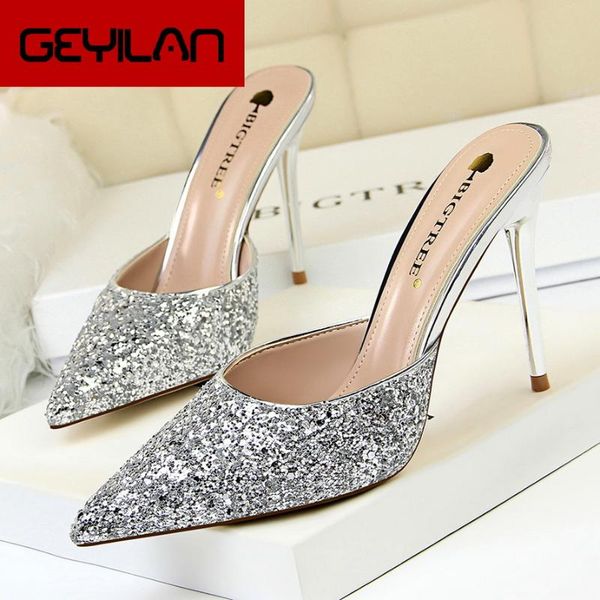 european and american-style fashion simple metal with fine with high heels shallow mouth pointed sequined women's slippers, Black
european and american-style fashion simple metal with fine with high heels shallow mouth pointed sequined women's slippers, Black
