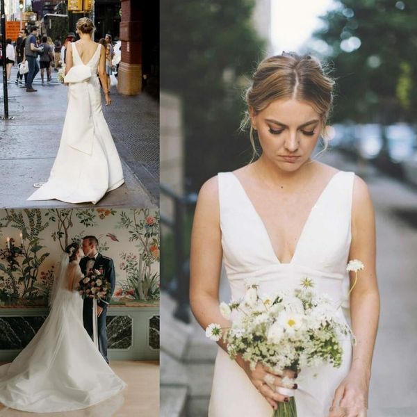 mermaid bohemian wedding dresses with big bow 2019 modest simple stain v-neck backless garden beach bridal gowns wear, White
mermaid bohemian wedding dresses with big bow 2019 modest simple stain v-neck backless garden beach bridal gowns wear, White