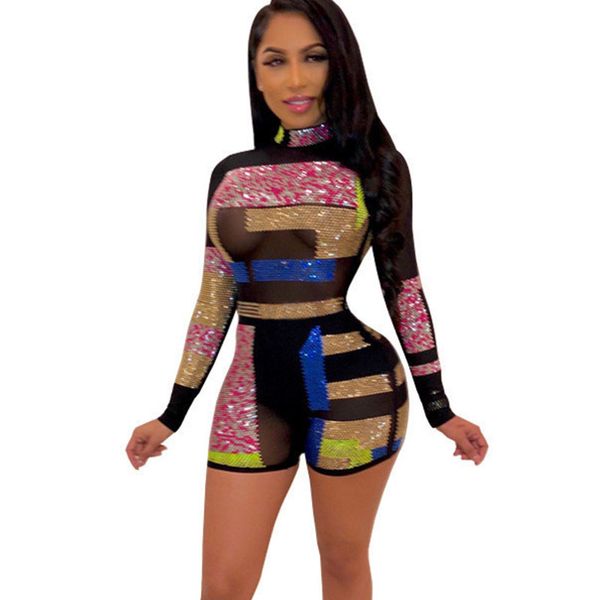 sparkly rhinestone party jumpsuit shorts playsuits women elegant turtleneck long sleeve mesh sheer going out club romper, Black;white
sparkly rhinestone party jumpsuit shorts playsuits women elegant turtleneck long sleeve mesh sheer going out club romper, Black;white