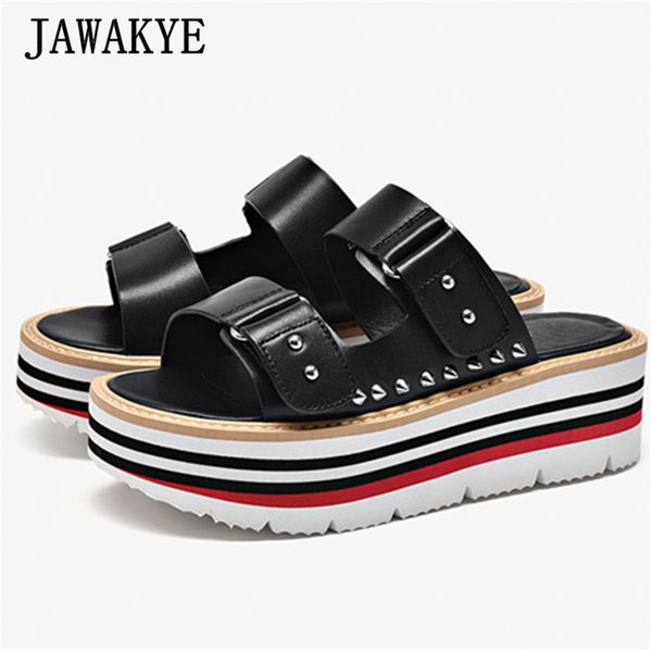 fashion thick bottom summer sandals women slippers buckle rivets flat wedge shoes real leather summer casual shoes for girls, Black
fashion thick bottom summer sandals women slippers buckle rivets flat wedge shoes real leather summer casual shoes for girls, Black