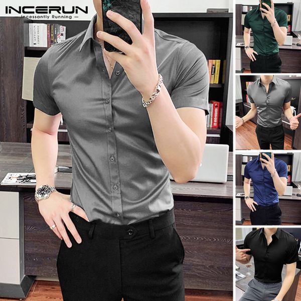 incerun men business leisure shirts man short sleeve turn down collar dress shirt casual fitness solid color blouse plus size, White;black
incerun men business leisure shirts man short sleeve turn down collar dress shirt casual fitness solid color blouse plus size, White;black