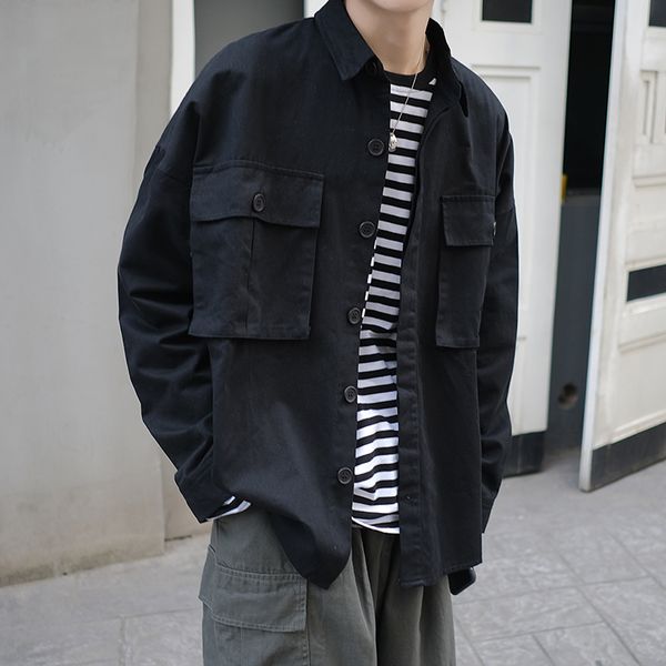 2019 spring and autumn new hong style japanese tooling fashion casual loose jacket male student shirt black / khaki s-xl, Black;brown
2019 spring and autumn new hong style japanese tooling fashion casual loose jacket male student shirt black / khaki s-xl, Black;brown