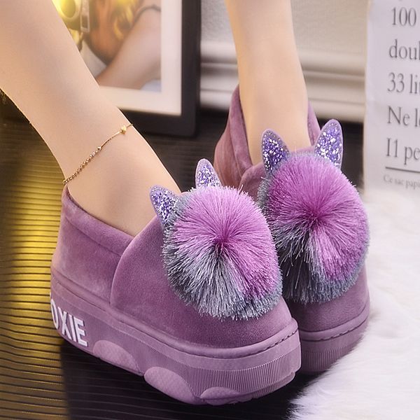 female winter thick - soled non - slip shoes, fashion plush non - slip indoor home cute warm ball cotton shoes, Black
female winter thick - soled non - slip shoes, fashion plush non - slip indoor home cute warm ball cotton shoes, Black