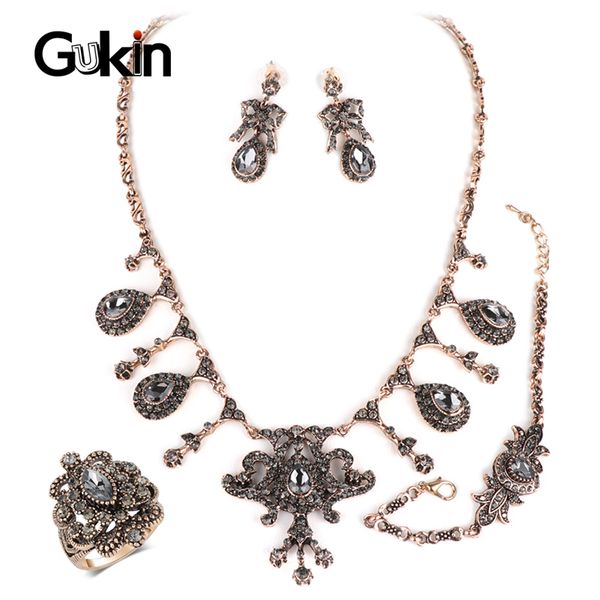 gukin jewelry sets new 4pcs gray crystal wedding jewelry sets gold color women's necklace bracelet earrings ring, Silver
gukin jewelry sets new 4pcs gray crystal wedding jewelry sets gold color women's necklace bracelet earrings ring, Silver