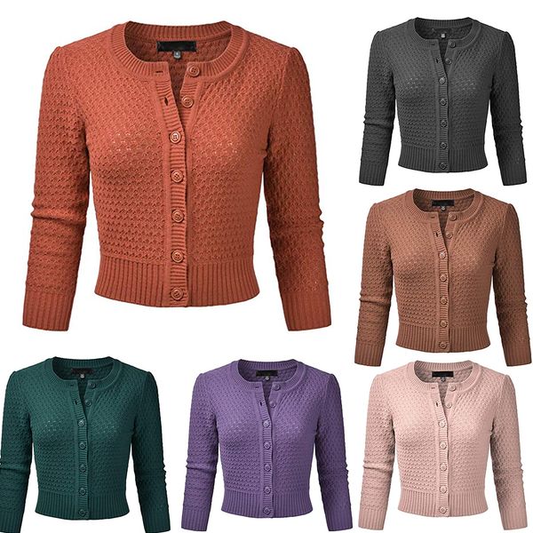 2019 new women spring autumn knitted crop coat ladies fashion solid button down 3/4 sleeve cropped cardigan casual short coat, White
2019 new women spring autumn knitted crop coat ladies fashion solid button down 3/4 sleeve cropped cardigan casual short coat, White