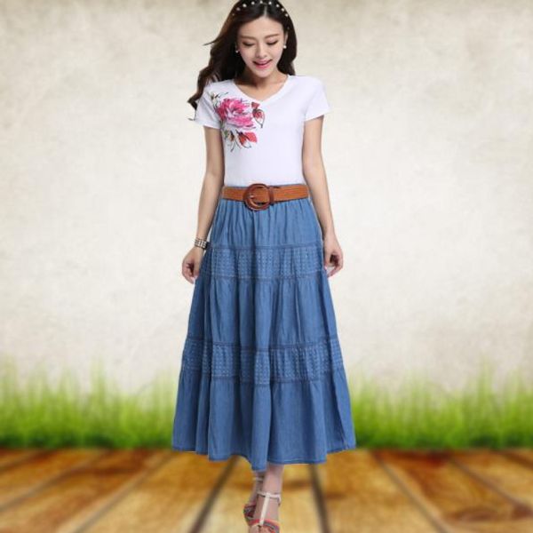 women summer denim skirts high waist plus size long skirt vintage solid color a-line jean skirt with belt 2020 spring ae362, Black
women summer denim skirts high waist plus size long skirt vintage solid color a-line jean skirt with belt 2020 spring ae362, Black
