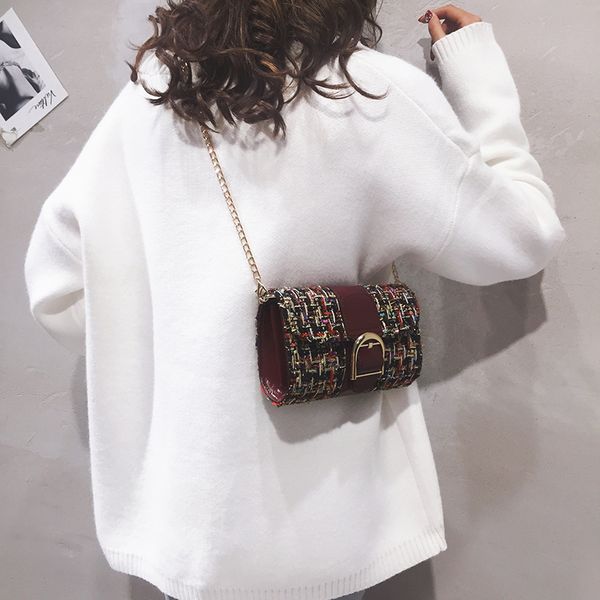 cute small bag new women's bag 2019 woolen messenger shoulder chain small square mobile phone