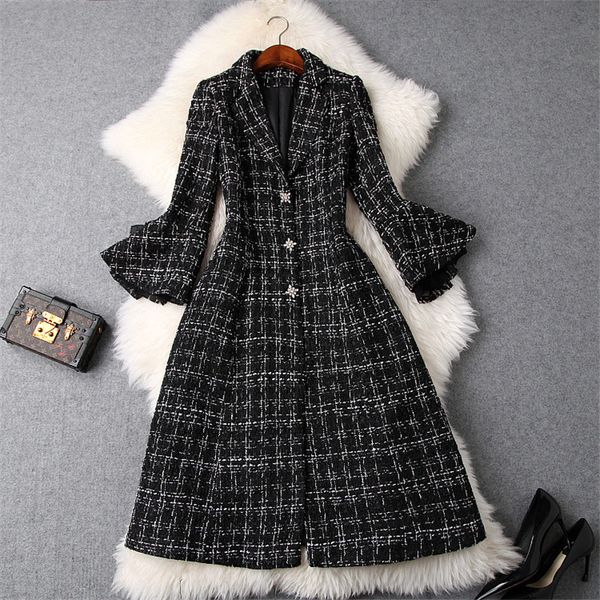 high end designers winter tweed woolen jackets and coats women 2019 fashion new flare sleeve long plaid wool overcoat outerwear, Black
high end designers winter tweed woolen jackets and coats women 2019 fashion new flare sleeve long plaid wool overcoat outerwear, Black