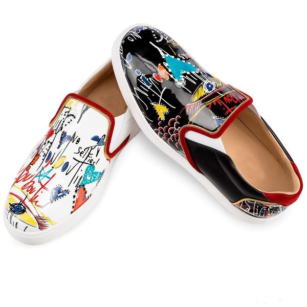 2019 spring summer luxurious red bottom slip-on sneaker hand-drawn graffiti pantent leather casual walking designer leisure with box, Black
2019 spring summer luxurious red bottom slip-on sneaker hand-drawn graffiti pantent leather casual walking designer leisure with box, Black