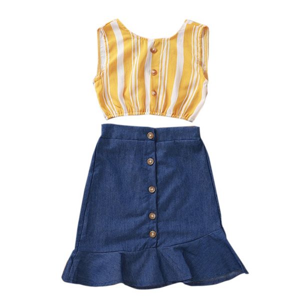 baby girls casual summer sleeveless striped print blouse+irregular denim skirts suits costume set, White
baby girls casual summer sleeveless striped print blouse+irregular denim skirts suits costume set, White