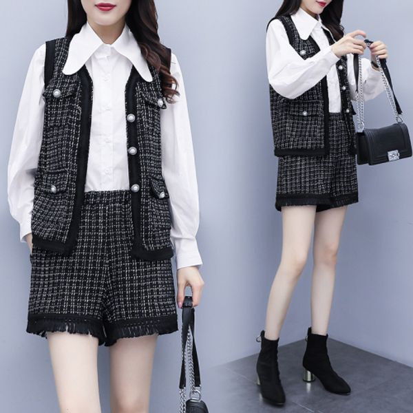 fragrance women 2 sets clothing with skirts plaid vest two piece set skirt sleeveless korean woman suit conjunto feminino, White
fragrance women 2 sets clothing with skirts plaid vest two piece set skirt sleeveless korean woman suit conjunto feminino, White