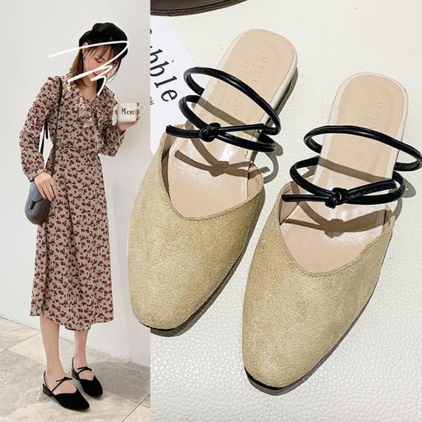 two shoes in 2020 spring and autumn summer sandals women's suede flat heel baotou half drag square head ribbon knot sandals, Black
two shoes in 2020 spring and autumn summer sandals women's suede flat heel baotou half drag square head ribbon knot sandals, Black