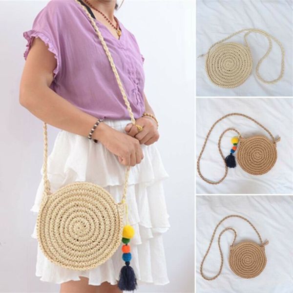 bohemian rattan bag hand-woven women's straw bag fashion round shoulder beach