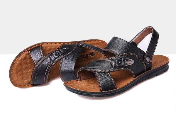 men slipper man sea play slipper gentleman leather sandal for men two usage zys06, Black