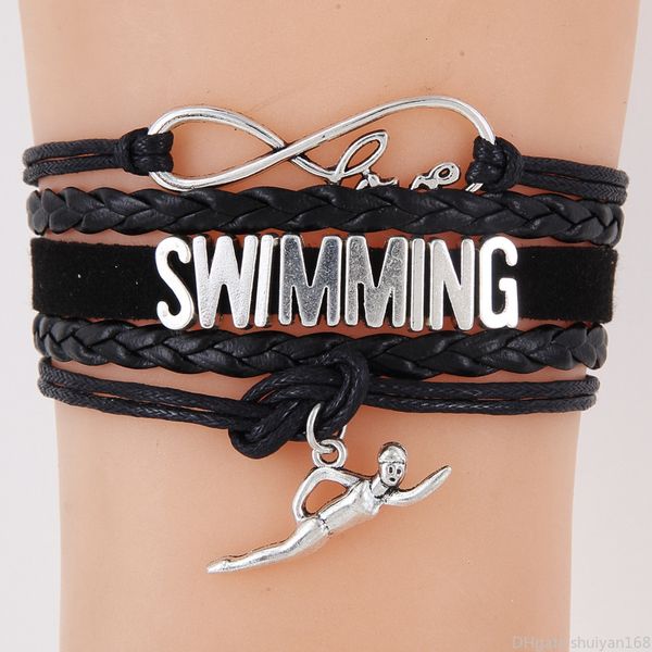 infinity love swimming pendant charm multilayer leather bracelet for women men jewelry couple fashion design woven rope bangles gift, Golden;silver
infinity love swimming pendant charm multilayer leather bracelet for women men jewelry couple fashion design woven rope bangles gift, Golden;silver