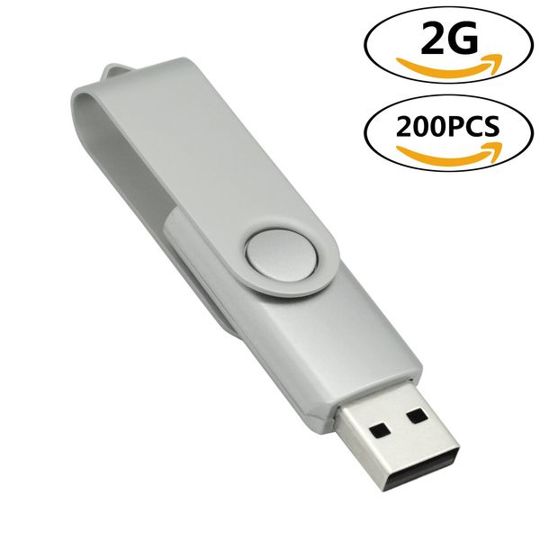 Image of j_boxing Silver 200PCS 2GB USB 2.0 Flash Drives Rotating Thumb Pen Drives Flash Memory Stick Pen Storage for Computer Laptop Tablet Macbook