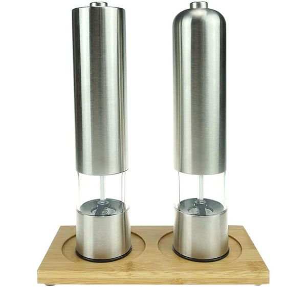 2 pcs set electric pepper grinder or salt grinder automatic battery operated stainless steel salt mills or pepper mills
2 pcs set electric pepper grinder or salt grinder automatic battery operated stainless steel salt mills or pepper mills