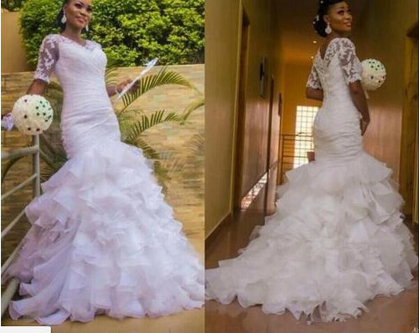 сексуальные v-образным вырезом русалка свадебные платья с половиной рукавов молния назад аппликации свадебные платья плюс размер robe de soi, White 
сексуальные v-образным вырезом русалка свадебные платья с половиной рукавов молния назад аппликации свадебные платья плюс размер robe de soi, White