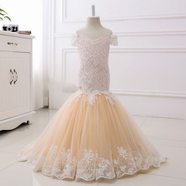 ivory lace champagne tulle mermaid flower girls dresses real ps with short sleeves off the shoulder kids wedding party dresses, White;blue
ivory lace champagne tulle mermaid flower girls dresses real ps with short sleeves off the shoulder kids wedding party dresses, White;blue