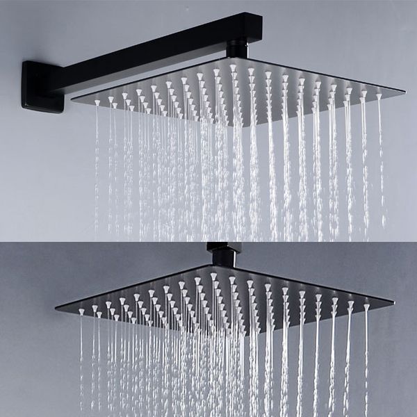 

2mm thickness 200 250 300mm rainfall shower head matt black finished square rain bathroom stainless steel showerhead