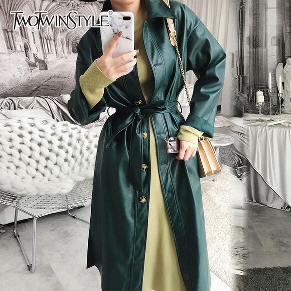 twotwinstyle pu leather trench coats female long sleeve lace up long windbreaker for women vintage fashion 2018 autumn clothes, Black
twotwinstyle pu leather trench coats female long sleeve lace up long windbreaker for women vintage fashion 2018 autumn clothes, Black