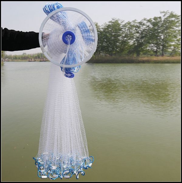 Fishing Net Aluminum Ring Cast Nets 2.4m Easy Throw Fly Fishing Net Tool Small Mesh Outdoor Hand Throw Catch Fish Network