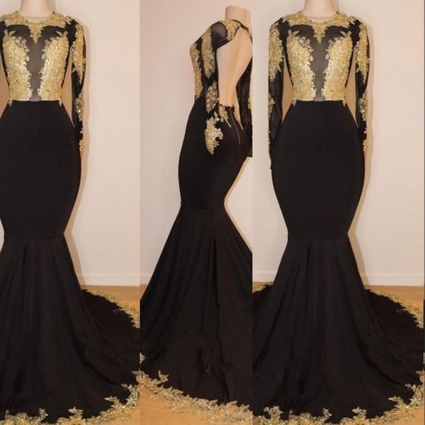 black mermaid evening dresses jewel neck backless long sleeves gold lace appliques crystal beaded sweep train prom dress party gowns, Black;red
black mermaid evening dresses jewel neck backless long sleeves gold lace appliques crystal beaded sweep train prom dress party gowns, Black;red