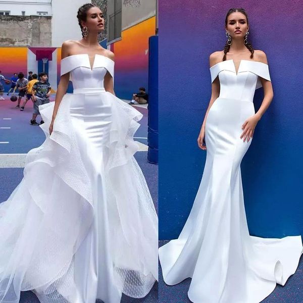 simple bateau neck off shoulder south african country mermaid wedding dress with detachable train bridal gowns custom made wedding dresses, White
simple bateau neck off shoulder south african country mermaid wedding dress with detachable train bridal gowns custom made wedding dresses, White