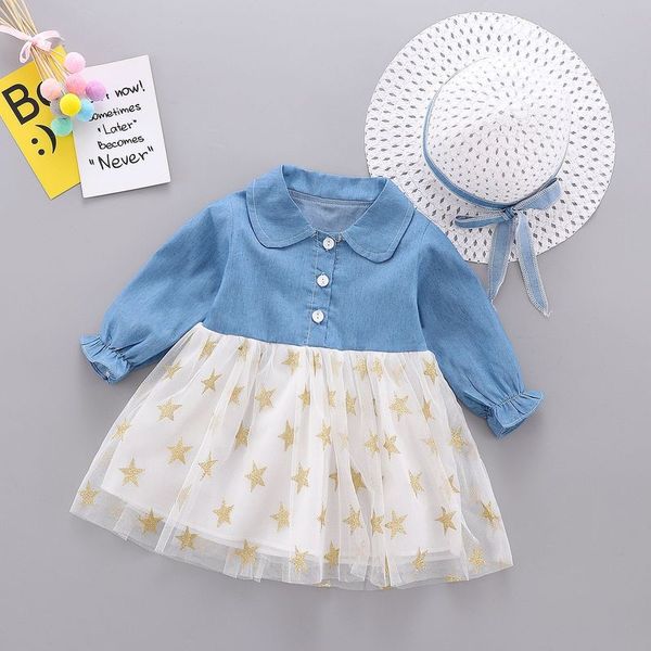 spring autumn baby girls clothes 2019 new long sleeve baby denim dresses with hat star mesh newborn princess dress, Red;yellow
spring autumn baby girls clothes 2019 new long sleeve baby denim dresses with hat star mesh newborn princess dress, Red;yellow
