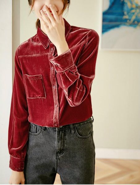 2020 women shirt pocket velvet silk solid pocket velvet silk women blouses, White
2020 women shirt pocket velvet silk solid pocket velvet silk women blouses, White