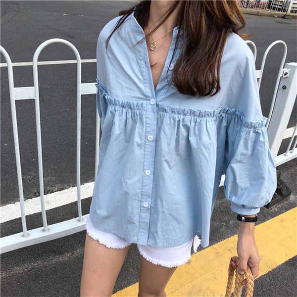alien kitty womens solid light blue sweet shirt girls new summer loose casual lantern sleeve single-breasted blouse blusas, White
alien kitty womens solid light blue sweet shirt girls new summer loose casual lantern sleeve single-breasted blouse blusas, White