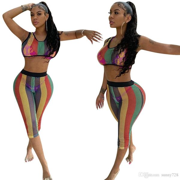 hollow out mesh multicolored stripes women holidays outfits 2020 sleeveless cropped + knee length pants nightclub outfits
hollow out mesh multicolored stripes women holidays outfits 2020 sleeveless cropped + knee length pants nightclub outfits
