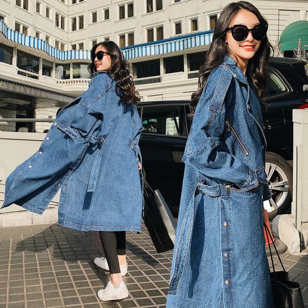 new arrival trench coat women loose denim trench coat female long single-breasted outwears, Tan;black
new arrival trench coat women loose denim trench coat female long single-breasted outwears, Tan;black
