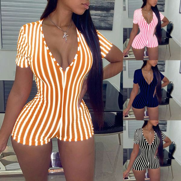 women's jumpsuits & rompers 2021 skinny stripe women playsuit short sleeve zip turndown ladies bodycon club summer, Black;white
women's jumpsuits & rompers 2021 skinny stripe women playsuit short sleeve zip turndown ladies bodycon club summer, Black;white