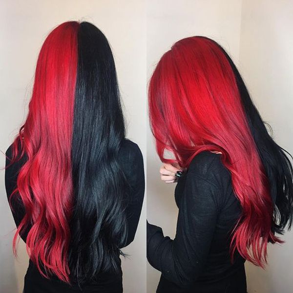 uniqueme half black half red color lace front wig synthetic hair heat resistant fiber long wavy wigs for women cosplay or party
uniqueme half black half red color lace front wig synthetic hair heat resistant fiber long wavy wigs for women cosplay or party