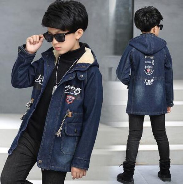 new children clothes winter boys hooded warm denim coat school kids casual outwear big boys thicken fleece velvet jean jackets, Blue;gray
new children clothes winter boys hooded warm denim coat school kids casual outwear big boys thicken fleece velvet jean jackets, Blue;gray