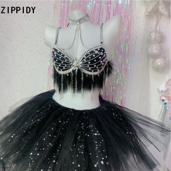 white pearls rhinestones tassel black feather bra skirt set bar dance outfit prom female singer evening clothes, Black;red
white pearls rhinestones tassel black feather bra skirt set bar dance outfit prom female singer evening clothes, Black;red