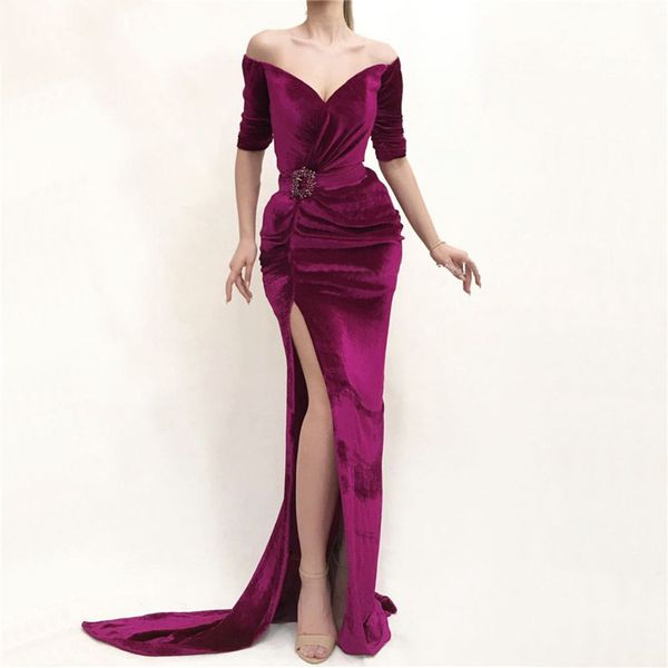 long floor length mermaid off shoulder half sleeve evening party dresse with slit prom gowns 2019, White;black
long floor length mermaid off shoulder half sleeve evening party dresse with slit prom gowns 2019, White;black