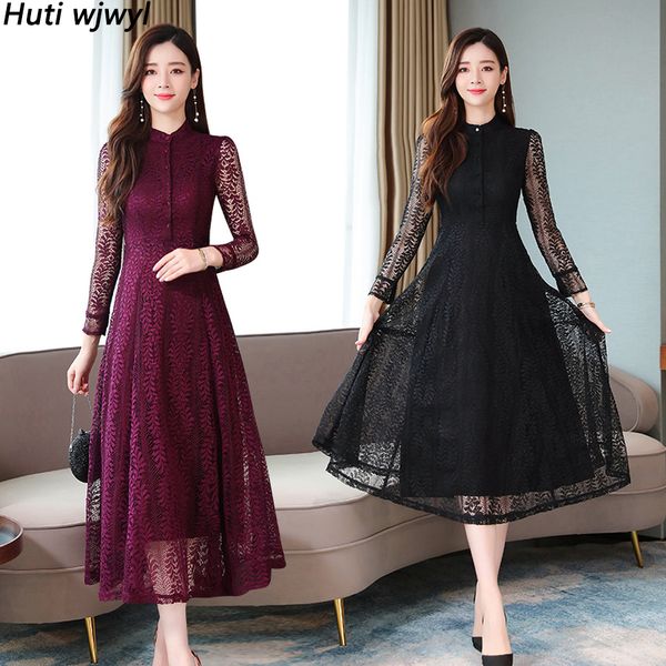 2019 femal vintage black lace midi dresses autumn winter new solid long sleeve dress elegant women bodycon party dresses, Black;gray
2019 femal vintage black lace midi dresses autumn winter new solid long sleeve dress elegant women bodycon party dresses, Black;gray