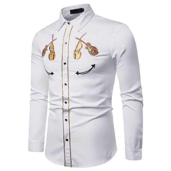 violin embroidered shirt men's long sleeves 2019 autumn winter new casual shirt men's korean wild dress clothing camisa, White;black
violin embroidered shirt men's long sleeves 2019 autumn winter new casual shirt men's korean wild dress clothing camisa, White;black