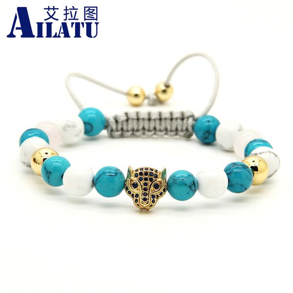 ailatu fashion cz leopard head braided bracelet 8mm howlite stone european american style weaved jewelry, Golden;silver 
ailatu fashion cz leopard head braided bracelet 8mm howlite stone european american style weaved jewelry, Golden;silver