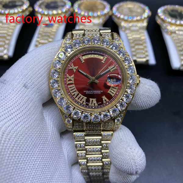 prong set big diamond watch fashion watches 43mm gold stainless steel red face men automatic watches, Slivery;brown
prong set big diamond watch fashion watches 43mm gold stainless steel red face men automatic watches, Slivery;brown