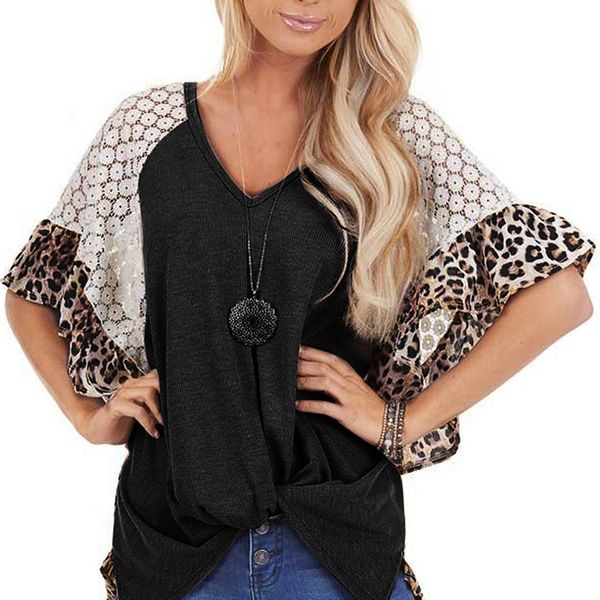 women's t-shirt leopard printed lace splice t shirt v-neck short sleeve large size bat tie women camiseta mujer, White
women's t-shirt leopard printed lace splice t shirt v-neck short sleeve large size bat tie women camiseta mujer, White