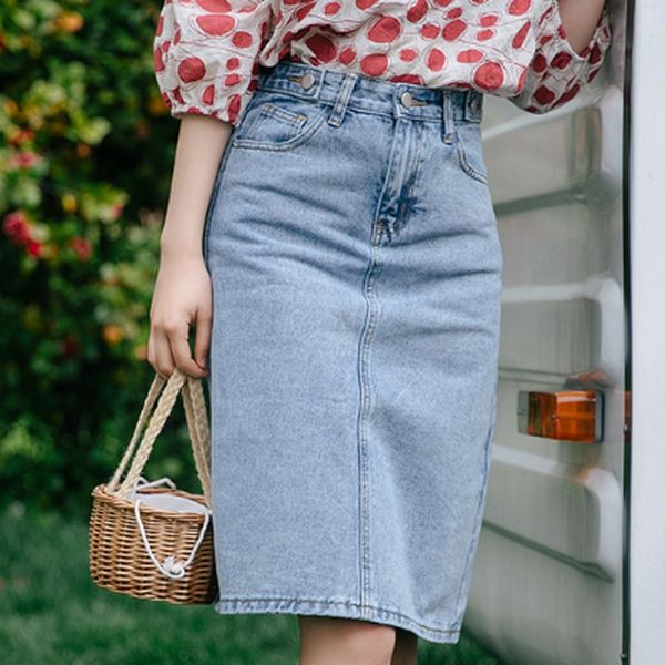 summer korean high waist women's jeans skirt blue casual retro slim fit back split knee-length denim skirts woman fashion 2019, Black
summer korean high waist women's jeans skirt blue casual retro slim fit back split knee-length denim skirts woman fashion 2019, Black