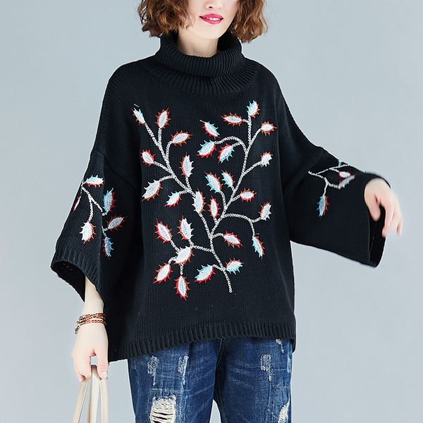 sweater women spring autumn large size embroidery turtleneck female lazy wind long sleeve female sweater casual women, White;black
sweater women spring autumn large size embroidery turtleneck female lazy wind long sleeve female sweater casual women, White;black