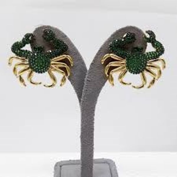 crab zircon earrings light green, Silver