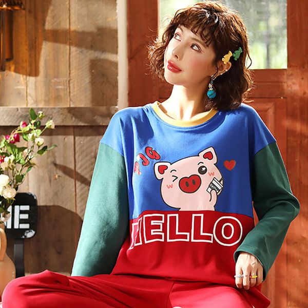 women cotton clothes spring autumn winter long sleeve sleepwear cartoon pajamas for woman 2 pieces homewear, Black;red
women cotton clothes spring autumn winter long sleeve sleepwear cartoon pajamas for woman 2 pieces homewear, Black;red