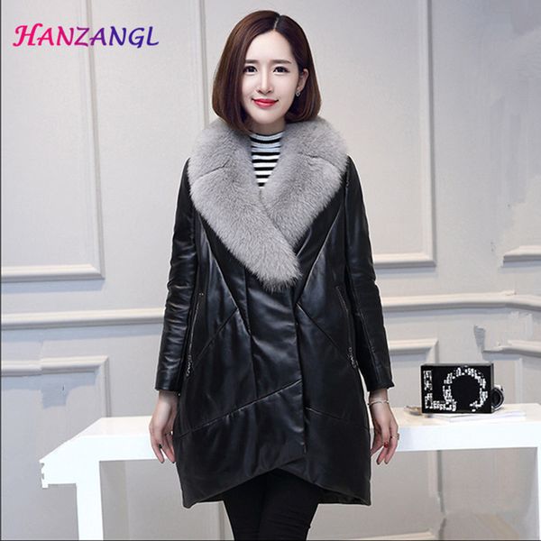 hanzangl winter fashion sheep leather coat 2018 new women long fur collar leather down jacket feminino parka overcoat, Black
hanzangl winter fashion sheep leather coat 2018 new women long fur collar leather down jacket feminino parka overcoat, Black