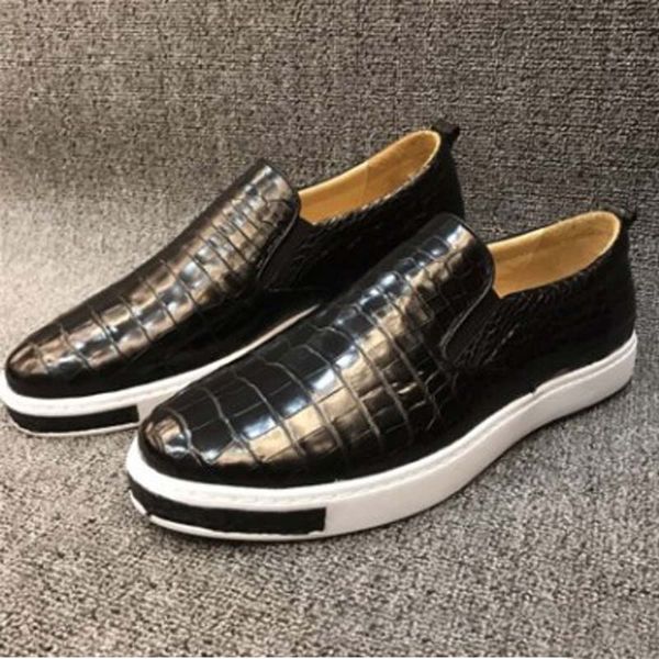 

xhpj spot supply authentic crocodile belly men casual shoes leather fashion a foot pedal lazy shoes men shose, Black